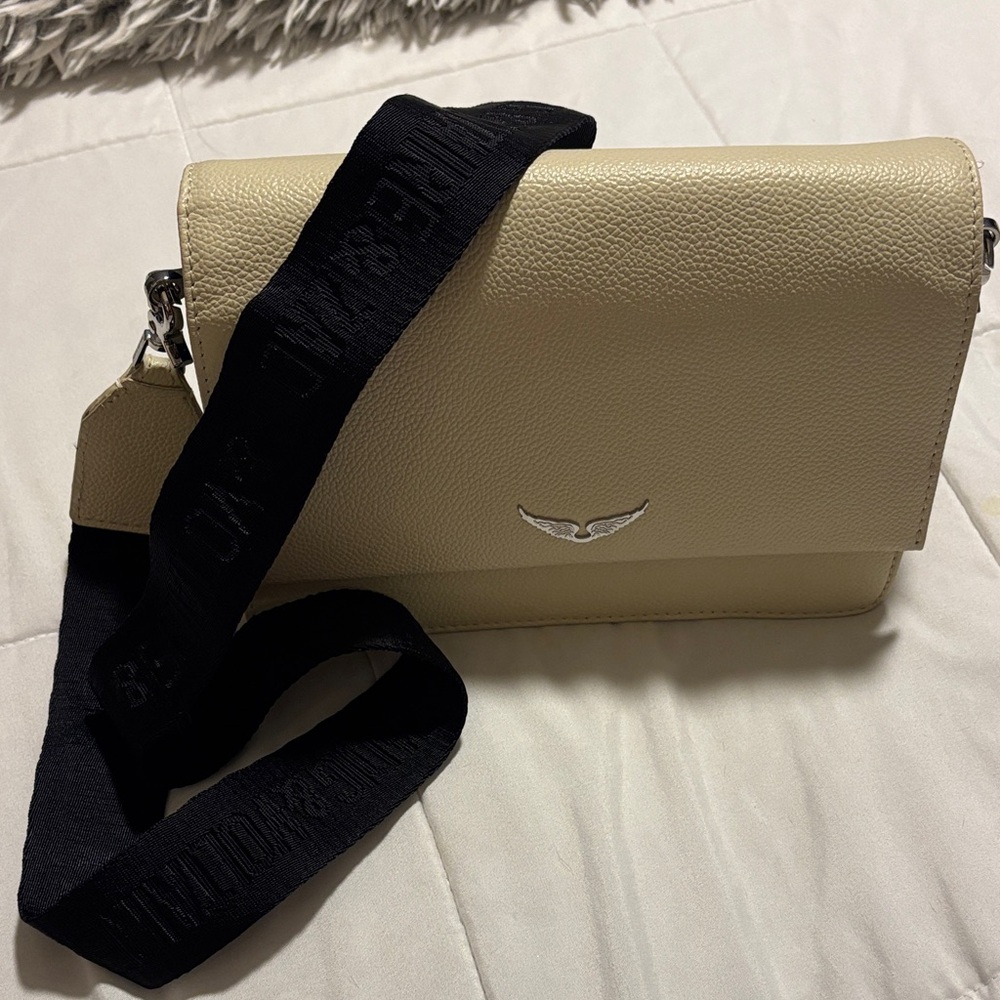 Zadig & Voltaire Cream Crossbody Bag with Black Strap